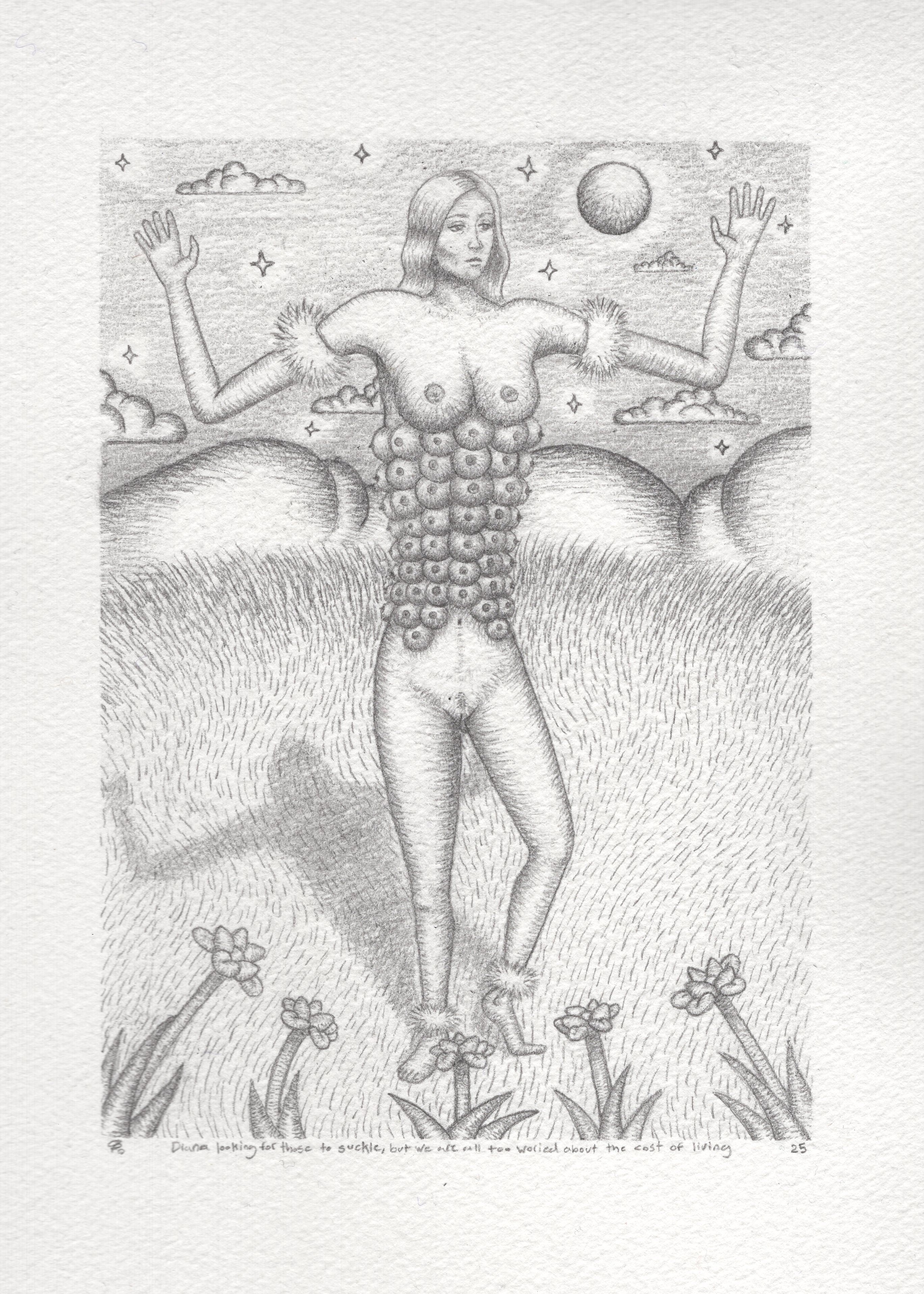 Diana Looking for Those to Suckel, but Everyone is Too Worried About the Cost of Living, 2025, 7.5in x 5.5in